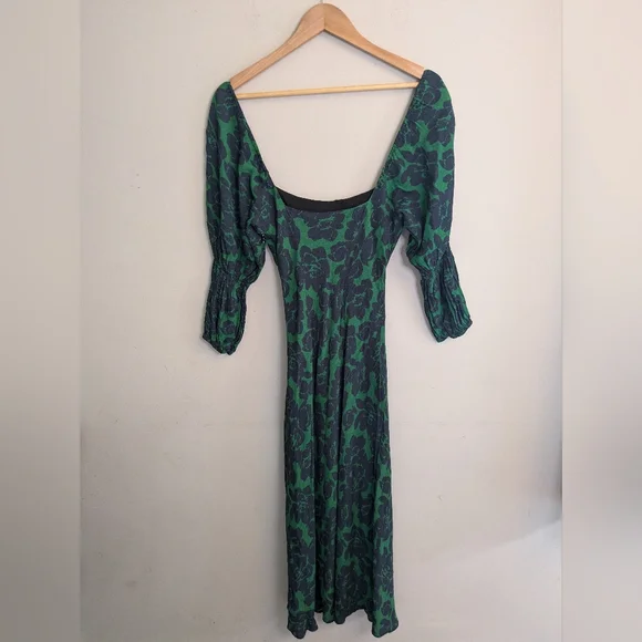 Peter Som Scoop Neck Green Floral Midi Dress Size 0 - Picture 6 of 9